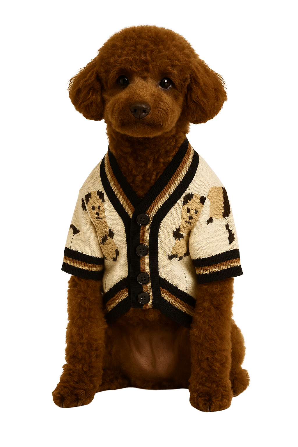 Classic Knit Dog Cardigan – Beige & Brown Pattern