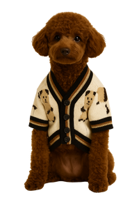 Classic Knit Dog Cardigan – Beige & Brown Pattern