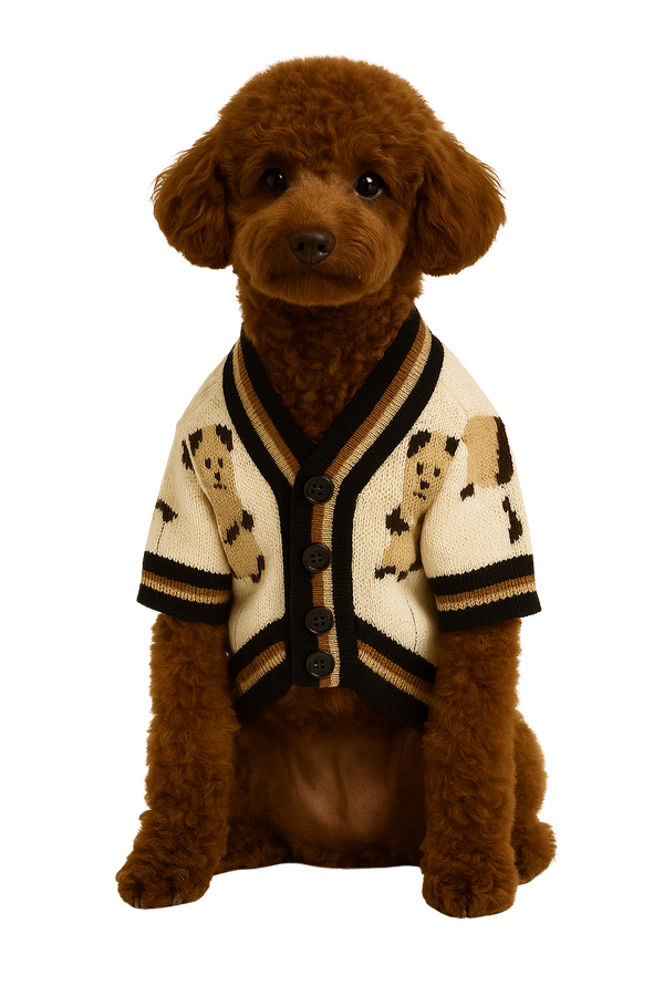 Classic Knit Dog Cardigan – Beige & Brown Pattern