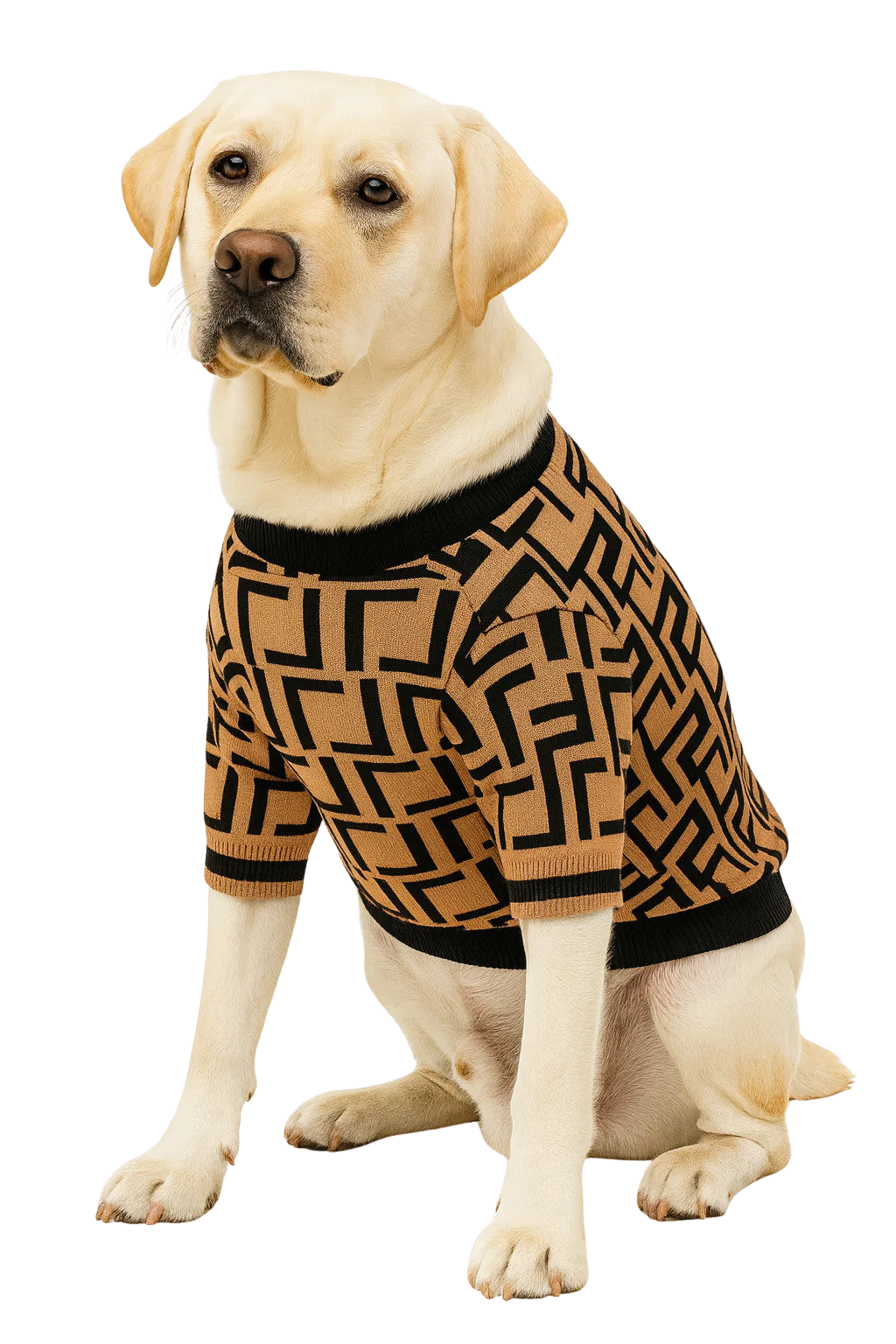 Luxury Geometric Knit Dog Sweater – Beige & Black