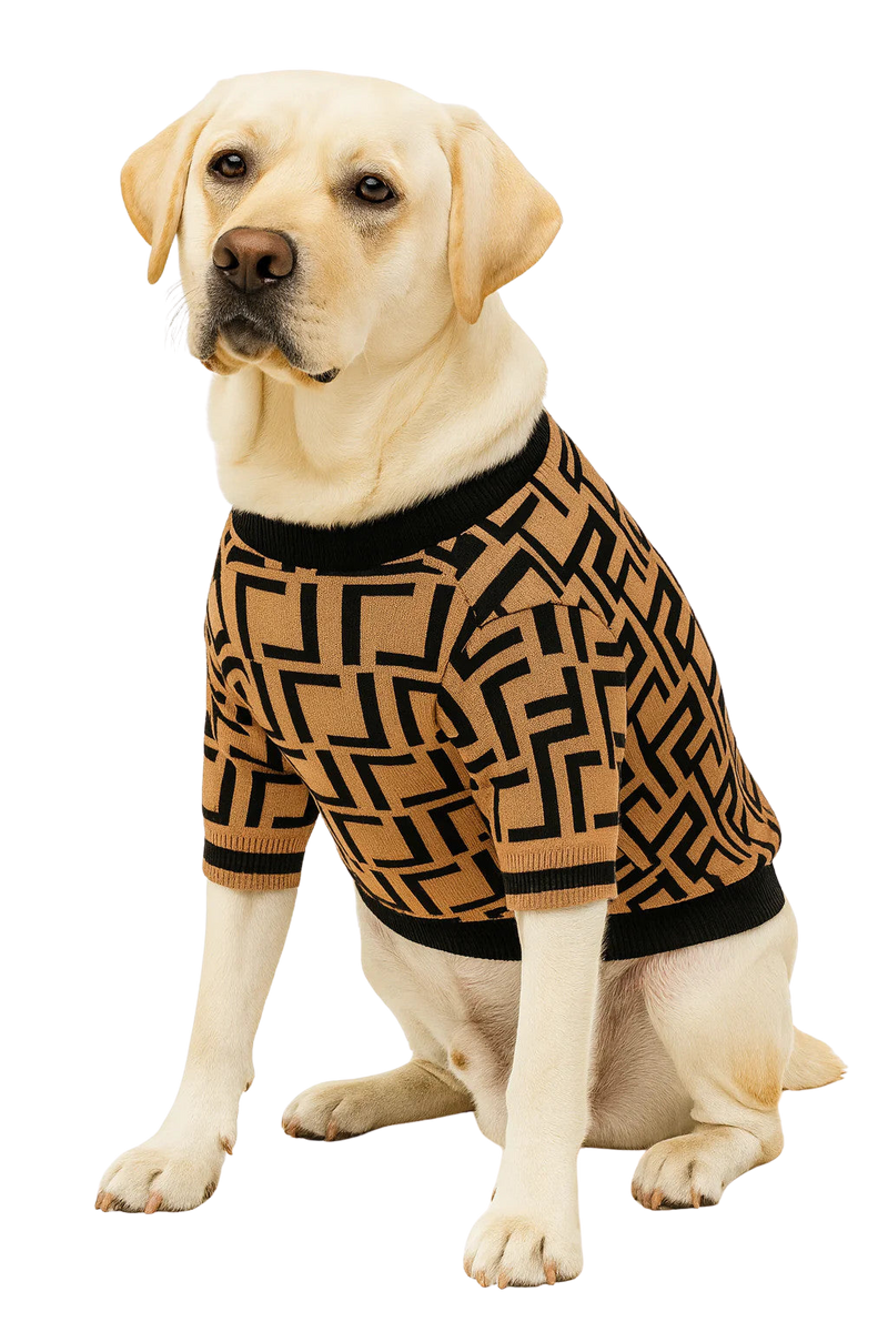 Luxury Geometric Knit Dog Sweater – Beige & Black