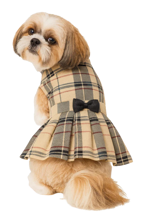 Plaid Dog Dress with Bow – Elegant Pet Outfit