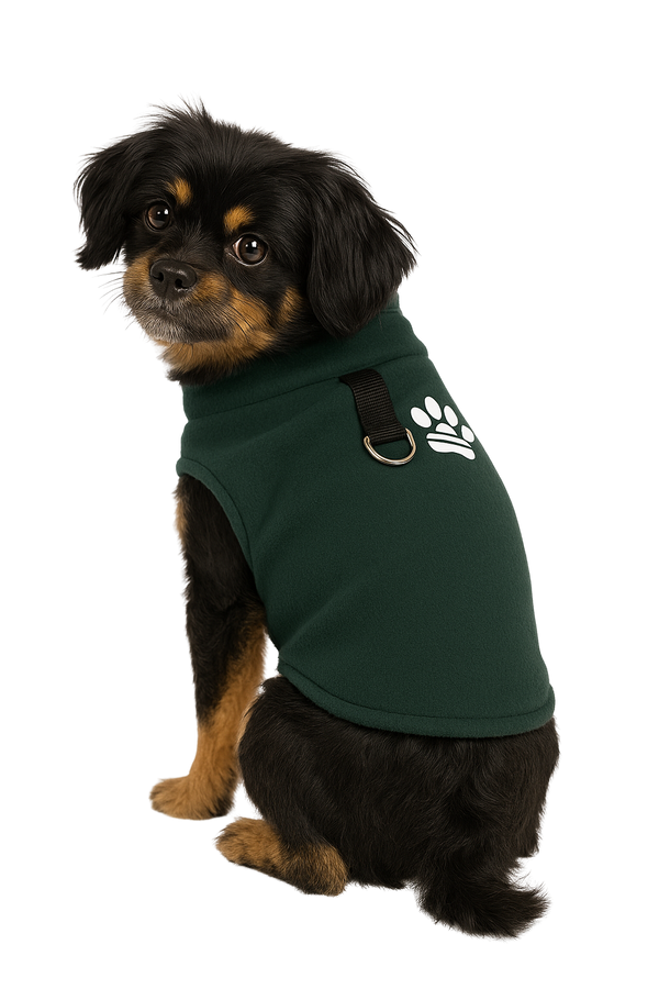 Cozy Green Fleece Dog Jacket with Built-in D-Ring