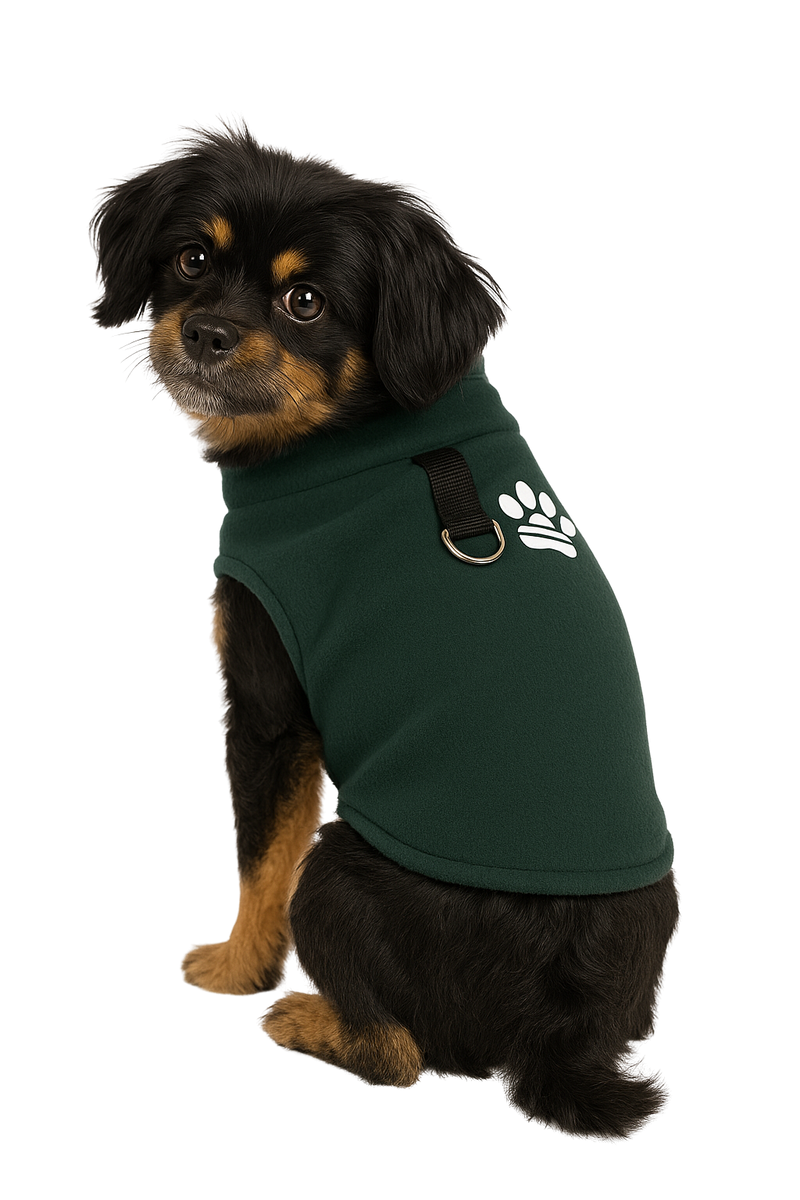 Cozy Green Fleece Dog Jacket with Built-in D-Ring