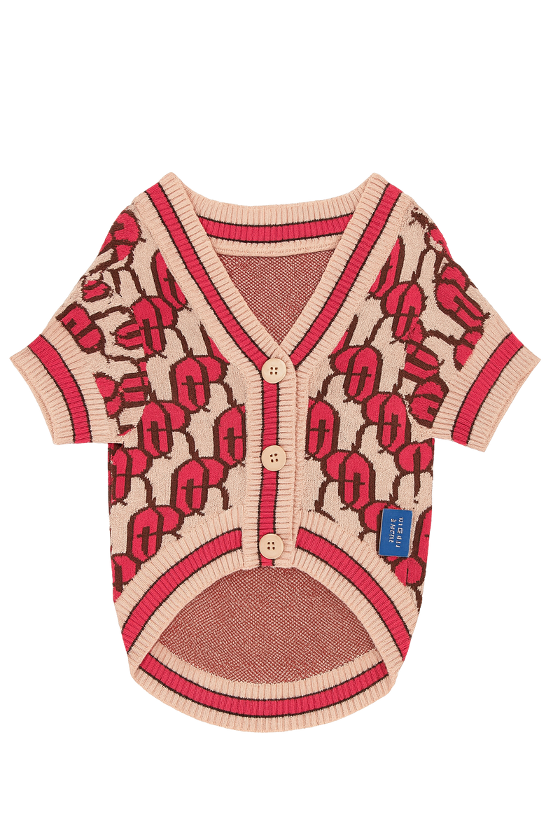 Chic Pink Patterned Knit Dog Sweater