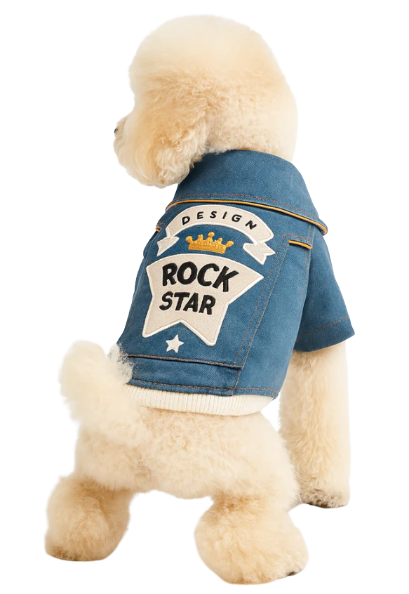 Rock Star Denim Dog Jacket – Stylish & Trendy Pet Outfit