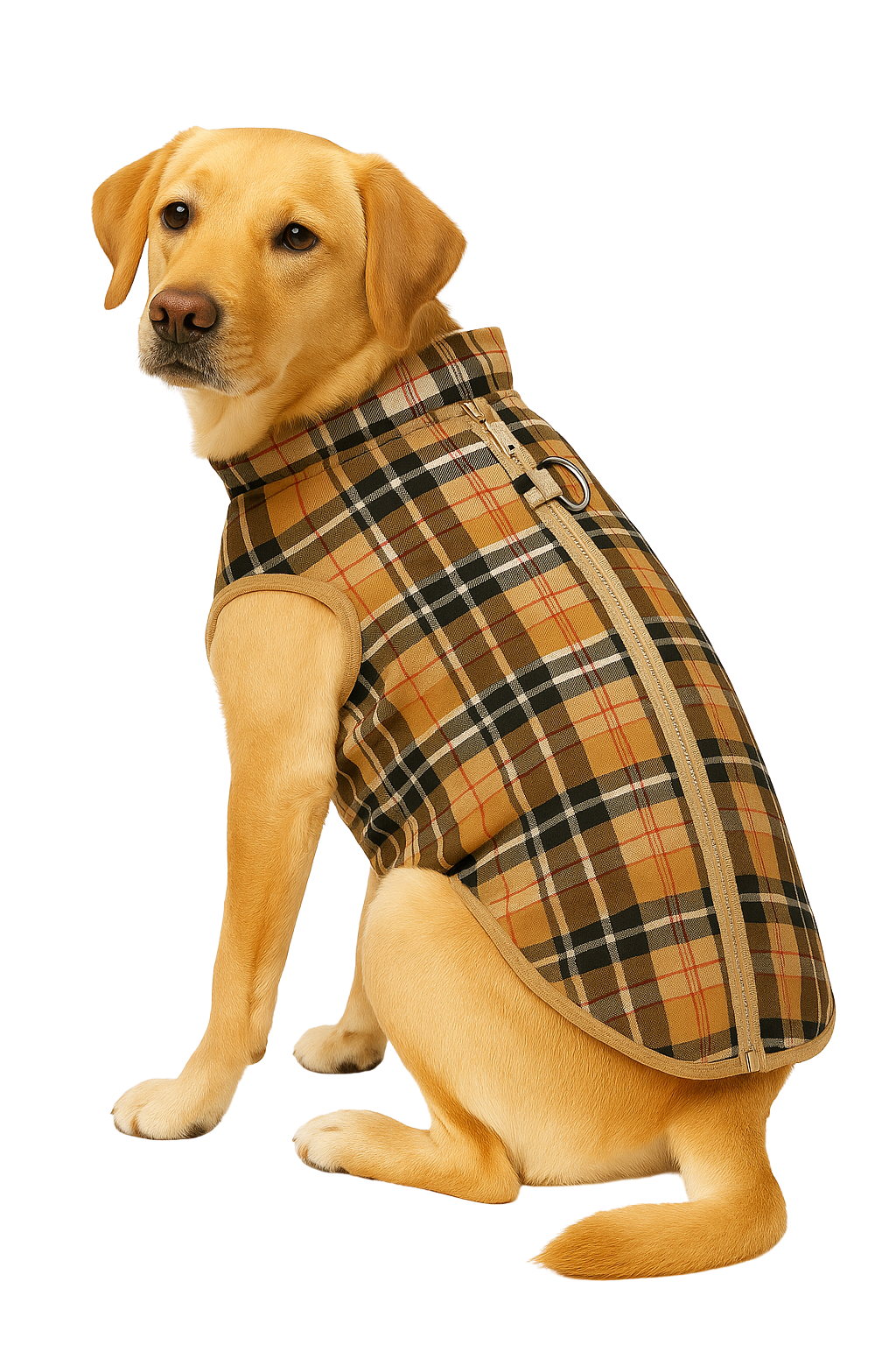 Plaid Dog Vest with Zipper and Harness Ring