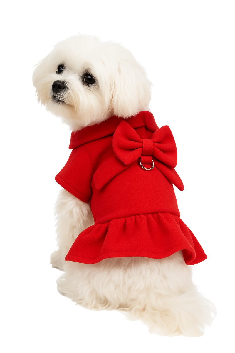 Elegant Red Bow Dress with Leash for Dogs