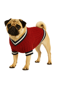 Knitted Red Dog Sweater with Striped Trim