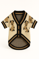 Classic Knit Dog Cardigan – Beige & Brown Pattern