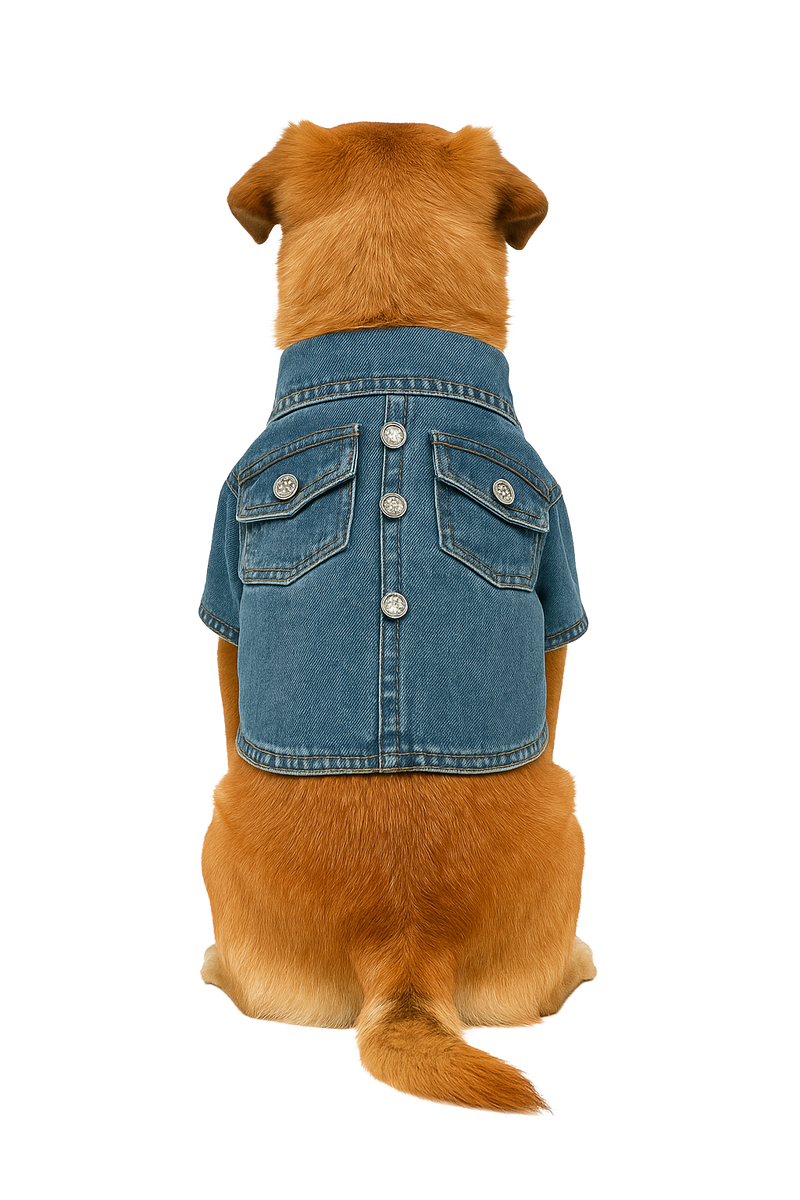 Denim Dog Jacket with Buttons