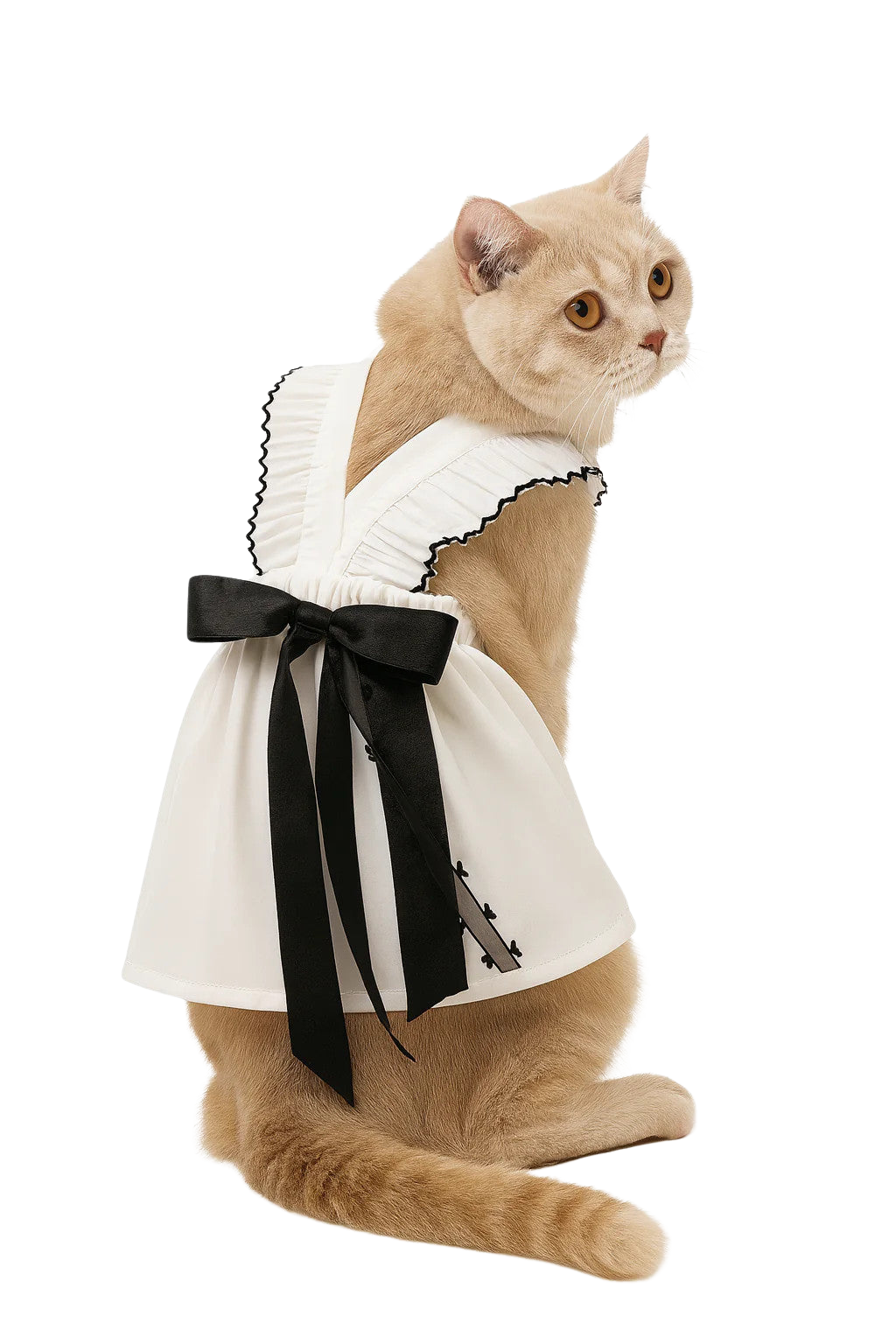 Elegant White Dress with Black Ribbon
