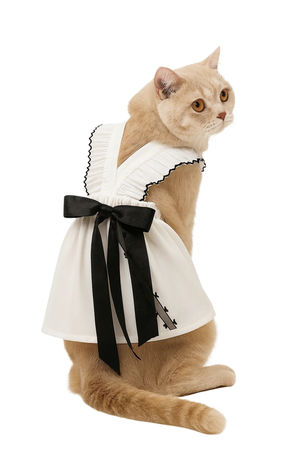Elegant White Dress with Black Ribbon