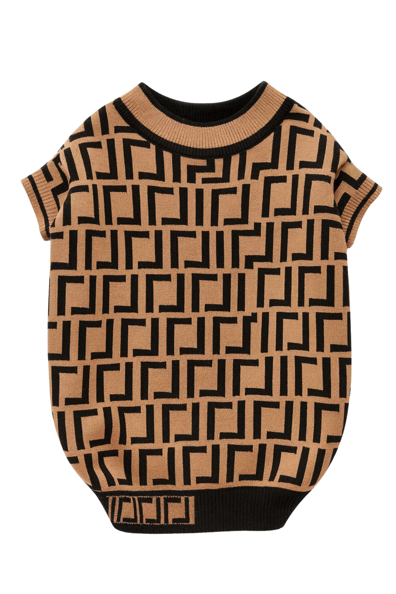 Luxury Geometric Knit Dog Sweater – Beige & Black