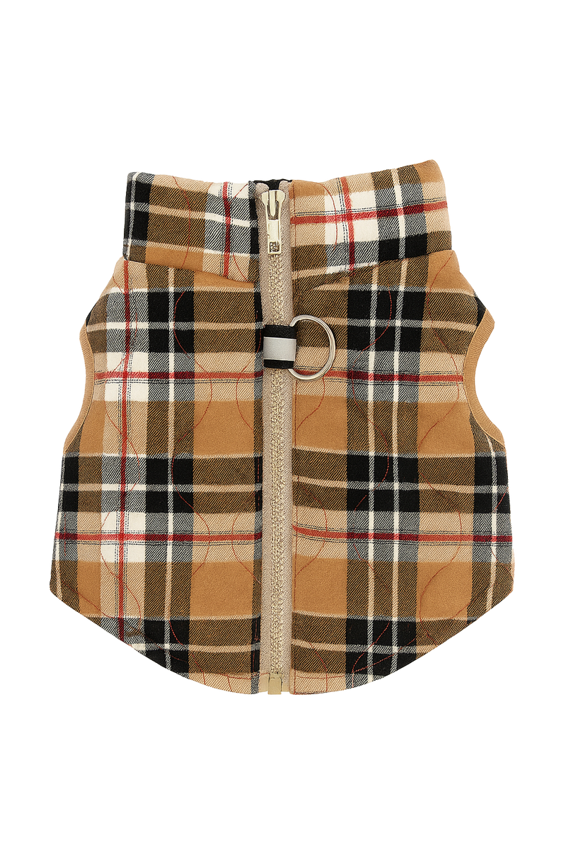 Plaid Dog Vest with Zipper and Harness Ring