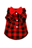 Red Plaid Dog Shirt with Red Bow Tie