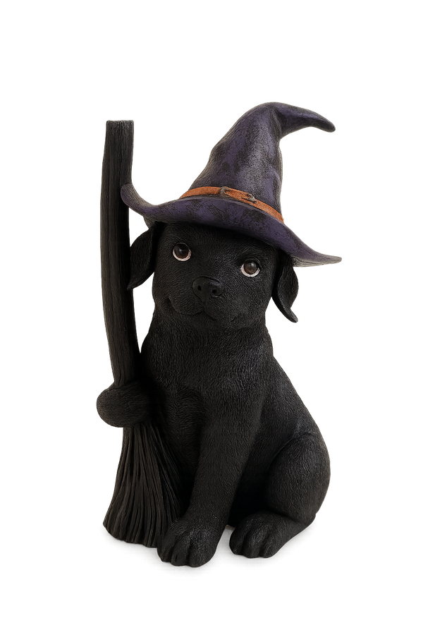 Halloween Witch Puppy Statue – 12” Decorative Figurine