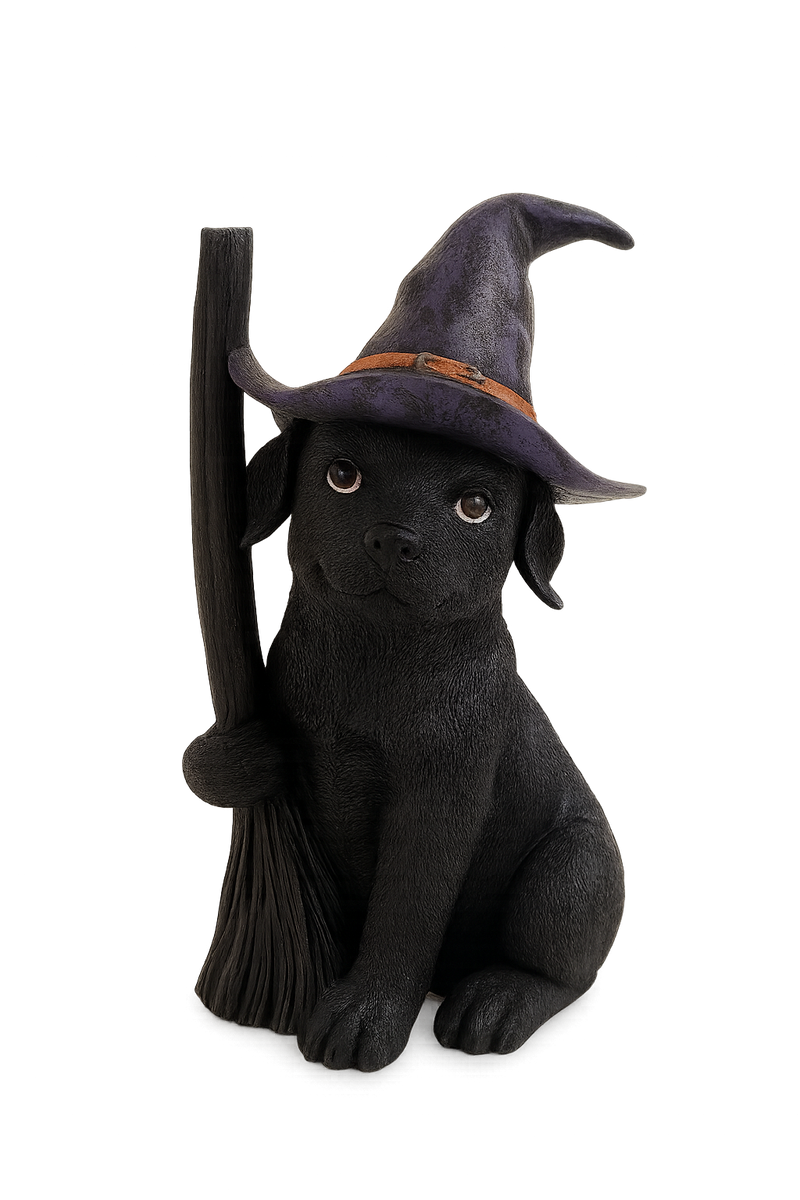 Halloween Witch Puppy Statue – 12” Decorative Figurine