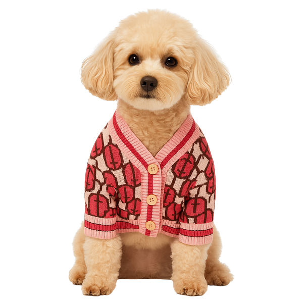 Chic Pink Patterned Knit Dog Sweater