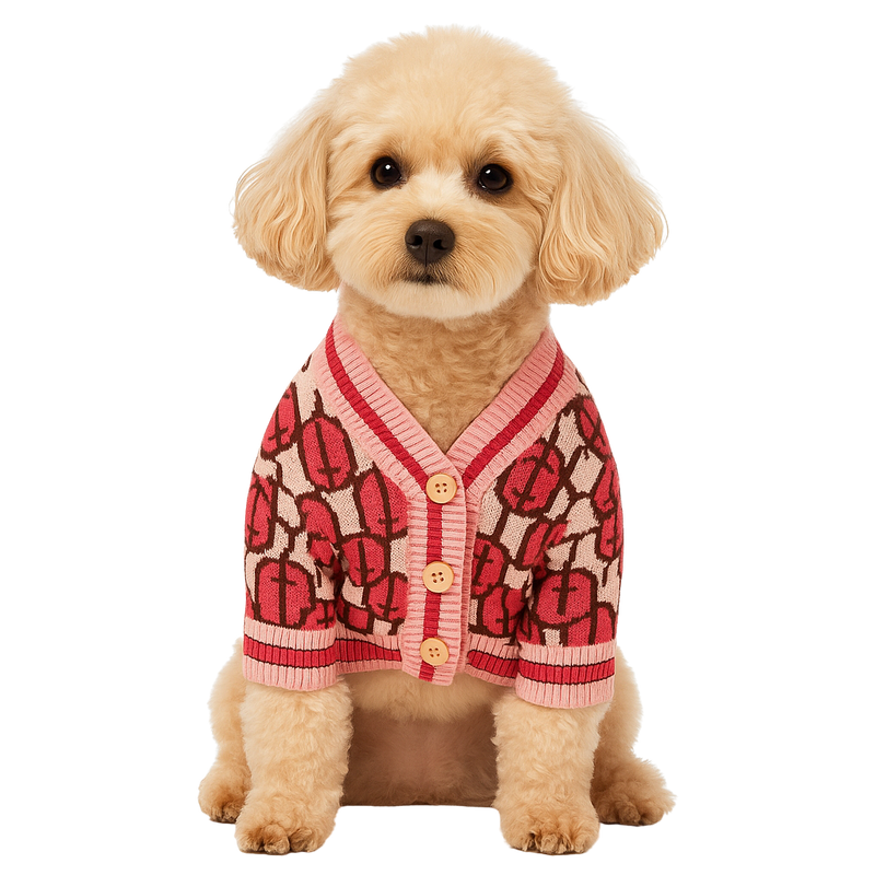 Chic Pink Patterned Knit Dog Sweater