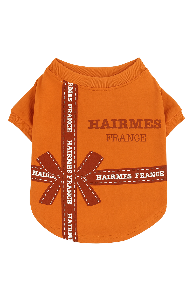 Luxury "Hairmes France" Dog T-Shirt – Orange Edition
