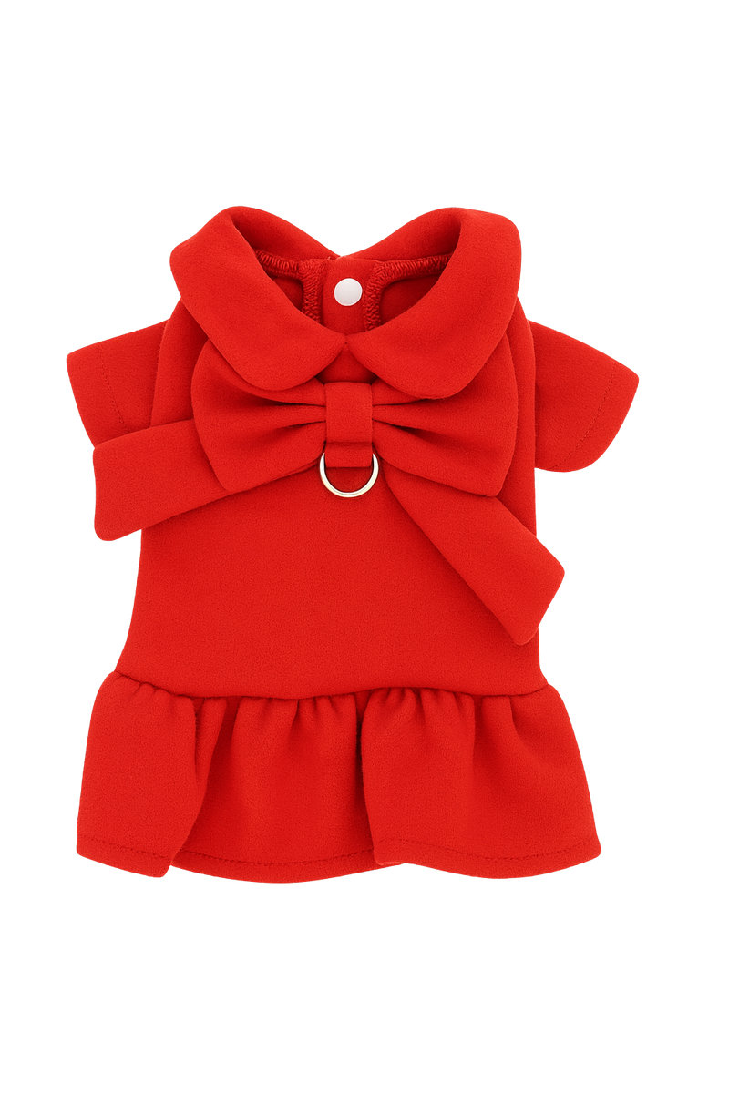 Elegant Red Bow Dress with Leash for Dogs