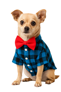 Blue Plaid Dog Shirt with Red Bow Tie