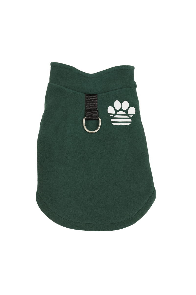 Cozy Green Fleece Dog Jacket with Built-in D-Ring