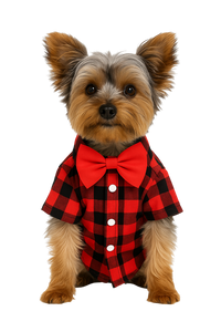 Red Plaid Dog Shirt with Red Bow Tie