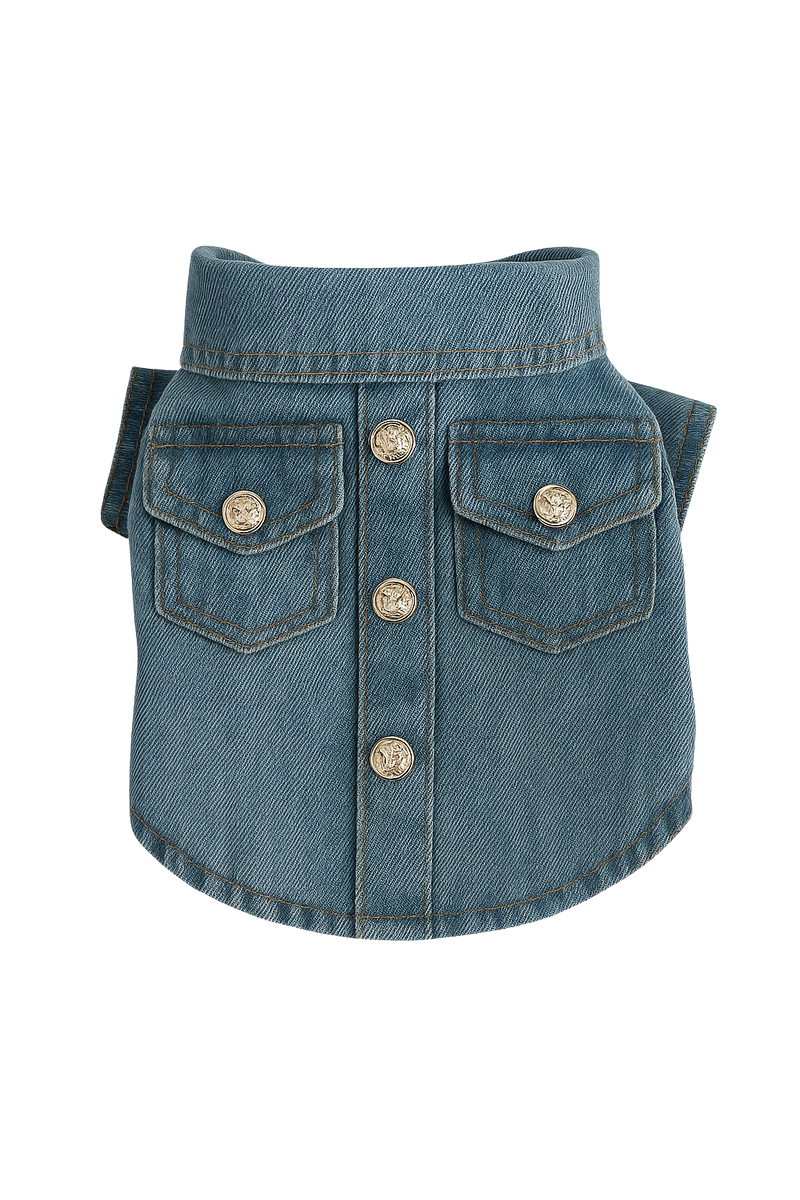 Denim Dog Jacket with Buttons