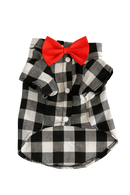 Gray Plaid Dog Shirt with Red Bow Tie
