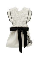 Elegant White Dress with Black Ribbon